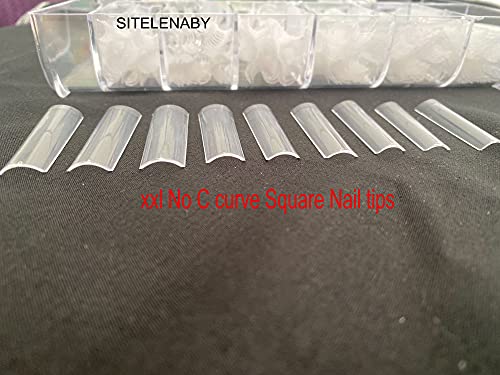 No C Curve Square Nail Tips XXL,Acrylic Nail Tips Square,SITELENABY 500 pcs Clear Fake Nails for Nail Salons,Nail Tech Must Have