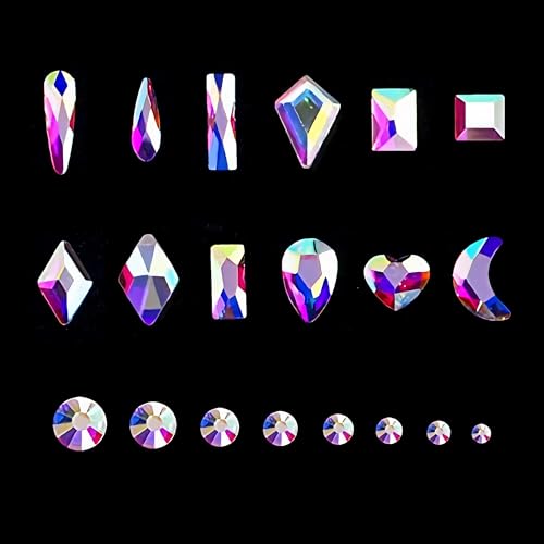 12 Types of 600 Crystal AB Diamonds + 2500 Flat Rhinestones Mix 20 Styles Flatback DIY Crafts Rhinestone Crystals 3D Ornaments Flat Back Stones Set + Tweezers + Drill Pen