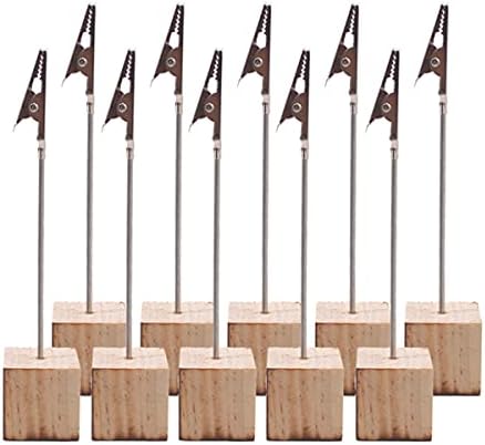 20 Pcs Wood Place Card Holders and 30 Pcs Kraft Place Cards, Photo Holders for Table, Rustic Wood Table Picture Number Holder Stand with Memo Clips for Wedding Party Name Sign
