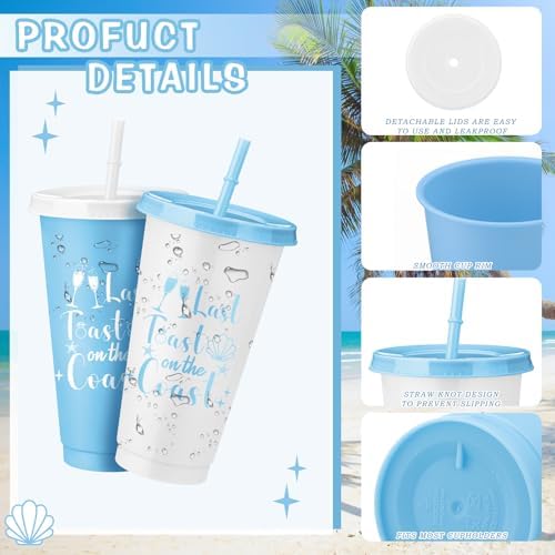 Domensi 12 Pcs Last Toast on the Coast Bachelorette Party Plastic Cups with Lids and Straws 24 oz Bachelorette Party Tumbler Cups for Bride Bridesmaid Last Toast on the Coast Gifts