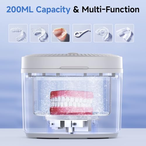 Ultrasonic Retainer Cleaner, 45kHz Dental Appliances Cleaning Machine with U/V Light and LED Digital Timer, 200ML and 4 Modes for Dentures, Aligner, Nightguard, Mouth Guard, Toothbrush, Jewelry