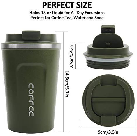 12 oz Stainless Steel Vacuum Insulated Tumbler - Coffee Travel Mug Spill Proof with Lid - Thermos Cup for Keep Hot/Ice Coffee,Tea and Beer (Green)