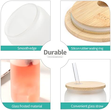 12 Pack Sublimation Glass Cups Frosted 16oz Blanks Beer Can Borosilicate Glasses Tumbler with Bamboo Lids and Straws for Beer, Juice, Soda, Iced Coffee, Drinks