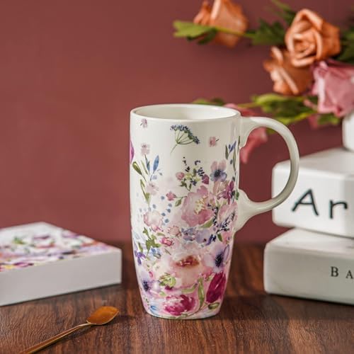 Topadorn Coffee Ceramic Mug-Porcelain Cup,Latte Tea Mug With Lid-17oz,Novelty Coffee Mugs for Men Women Office & Home