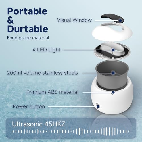 Ultrasonic Retainer Cleaner, 45kHz Retainer Cleaner Machine for Dentures, 4 Mode Dental Cleaning Pod with 200ML Capacity for Retainer Denture Cleaner, Night Guards