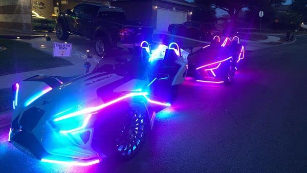 8PCS 6.5FT 2Meters 78" Dream Color Chasing Flow Series LED Strobe Flash Breath Strips Lights for Polaris Slingshot Golf Cart Ryker Spyder Lighting Kit Underglow Hood Lights Strips Bluetooth + Remote