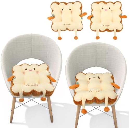 Kigley 2 Pcs Cute Seat Cushion Toast Bread Plush Pillow Cushion Memory Foam Kawaii Office Desk Chair Car Accessories Kawaii Chair Food Pillows for Car Birthday Sofa Bedroom