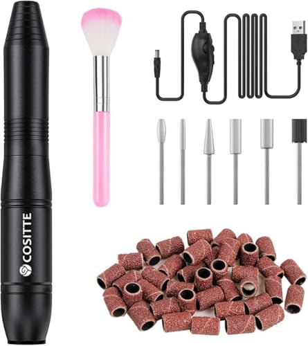 Electric Nail Drill, USB Electric Nail Drill Machine for Acrylic Nails, Portable Electrical Nail File Polishing Tool Manicure Pedicure Efile Nail Supplies for Home and Salon Use Black
