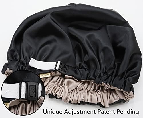 100% Mulberry Silk Lined Bonnet Adjustable Satin Sleep Cap 19 Momme Silk Bonnet for Women Curly,Long Hair Care