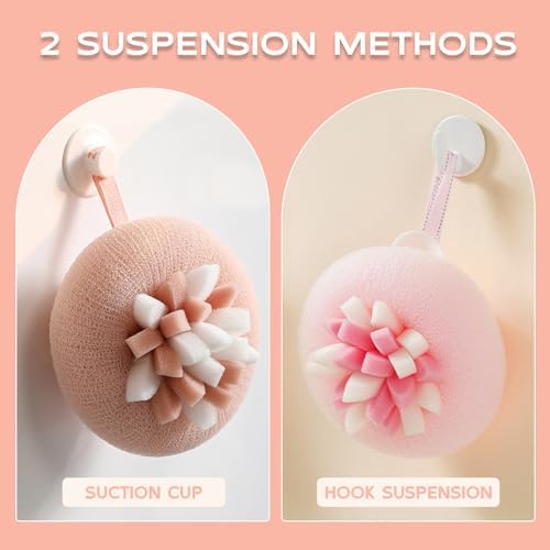 Super Soft Sunflower Suction Cup Bath Ball, 2025 New Bath Sponge, Gentle Exfoliating Mesh Shower Ball for Bathroom Accessories, Cute Flower Shower Ball for Kids and Adults (C)