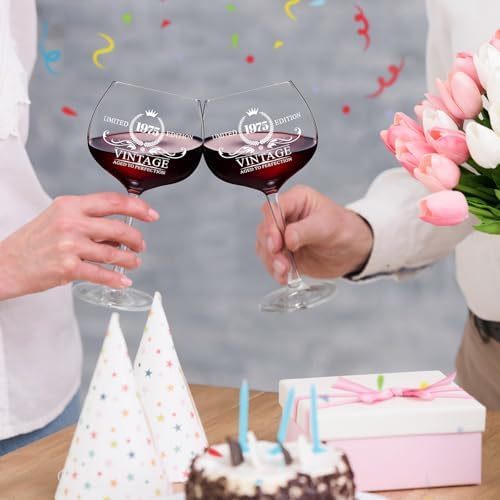 50TH Birthday Gifts for Her - 50 Years Old Gifts for Women - Vintage 1975 Vintage Red Wine Glass, Happy 50TH Birthday Decorations for Mom Best Friend Sister Wife Turning 50, Back in 1975 Poster