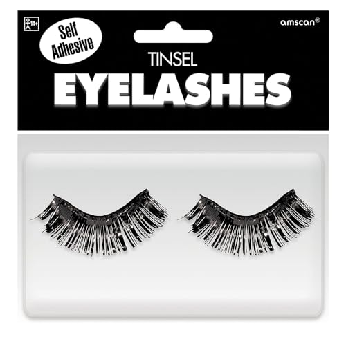 Black Tinsel Eyelashes - 0.5" x 1" (Pack of 1) - Bold, Glamorous & Lightweight, Perfect for Parties & Events
