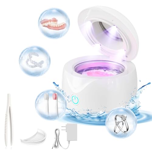 Ultrasonic Retainer Cleaner Machine 45kHz 200ml Portable Ultra Sonic Retainer Cleaner for Dental Retainer Mouth Guards Aligner Night Guard Braces Toothbrush Jewelry