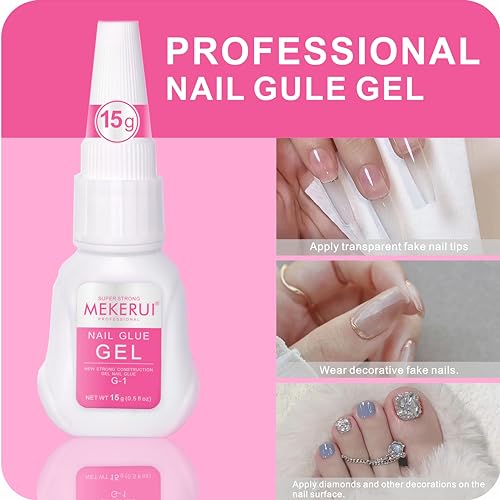 Super Strong Nail Glue Gel (15g) for Press on Nails,Drip and Clog Proof,7S Quickly Dry Without UV Light,Long-Lasting 30+Days,Waterproof Beauty Secret Professional Salon Quality (1, Nail Glue)