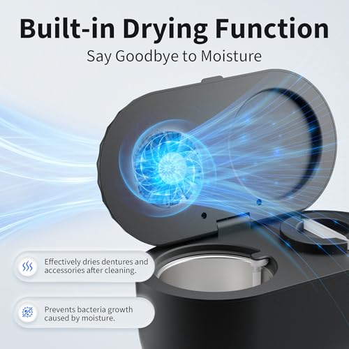 Ultrasonic Retainer Cleaner with Cleaning, Pumping, and Air-Drying Functions, 45kHz Retainer Cleaner Machine, 200ml Denture Cleaner for Dentures, Mouth Guards, Braces, Toothbrush Heads, Jewelry