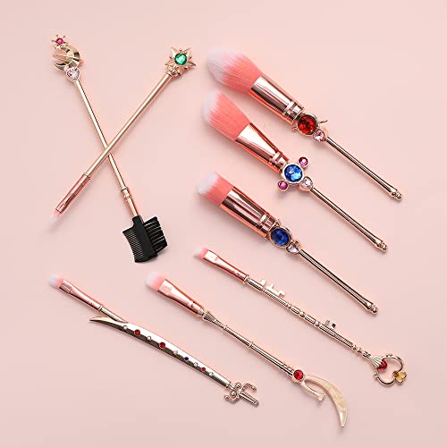 Anime Moon Makeup Brushes, Pink Magic Wand Metal Handle, Professional Eye/Face/Lip Makeup Brushes Tool Sets & Kits Cosplay, Valentine/Halloween/Christmas Gifts
