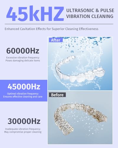 Ultrasonic Retainer Cleaner Machine 45kHz, UV Denture Cleaner with 4 Modes Digital Timer, Portable 200ML UltraSonic Cleaning Pod for Night Mouth Guard, Aligner, Braces, Toothbrush, Jewelry and More