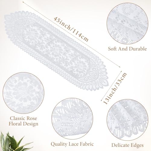 6 Pack Crochet Lace Table Runner Lace Doilies for Furniture Tables Cotton Rustic Dresser Scarf Doilies for Wedding Party Home Dining Runner Decorations(White,13" X 45")