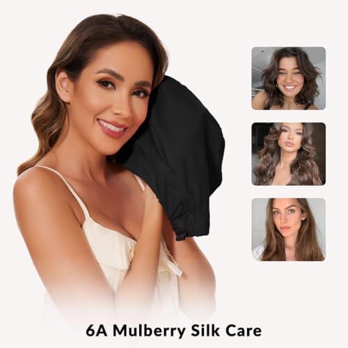 100% Mulberry Silk Bonnet for Sleeping Women Men, Real Silk Lined Sleep Cap with Adjustable Strap, Hair Wrap Slouchy Beanie for Curly Hair