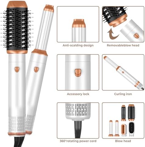Hair Dryer Brush,6 in 1 Professional Hot Air Styler,Powerful Air Curling Wrap Styler,Negative Ionic Hair Dryer Fast Drying, Multi Hair Stylerfor Curling Volumizing Straightening Styling