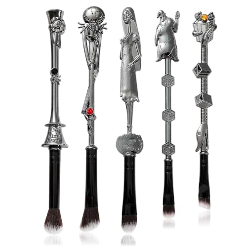 Nightmare Before Christmas Makeup Brushes - 5pcs Corpse Bride Anime Make Up Brush Set Silver Drawstring Bag Included (NEW 5Pcs)