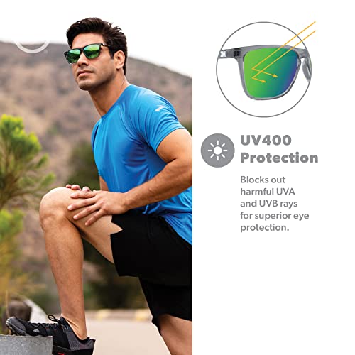 Knockaround Fast Lanes Sport - Polarized Running Sunglasses for Women & Men - Impact Resistant Lenses & Full UV400 Protection, Clear Grey Frame/Green Reflective Lenses
