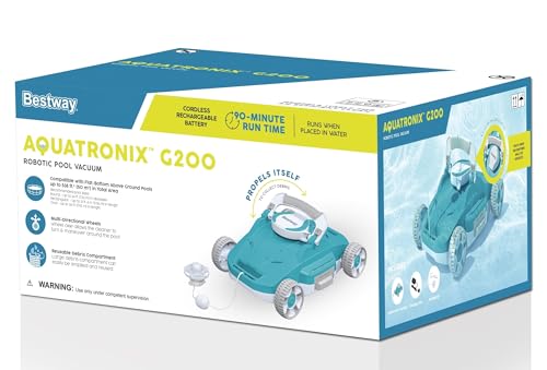 Bestway: AquaTronix: G200 Robotic Pool Vacuum - Cordless Debris Cleaning for Flat-Bottom in/Above Ground Swimming Pools, Maintenance Up to 538 SqFt