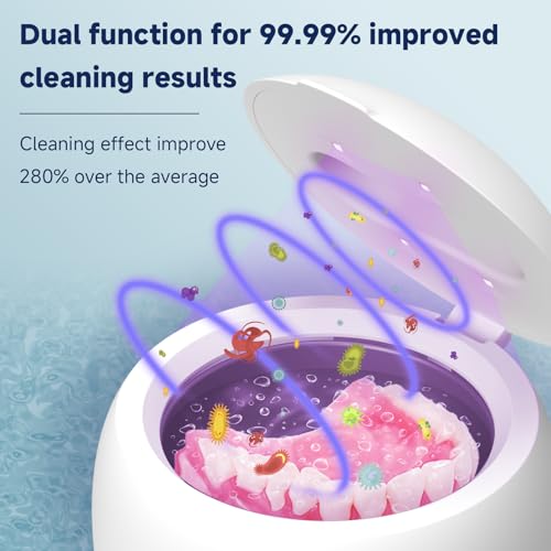 Ultrasonic Retainer Cleaner, 45kHz Retainer Cleaner Machine for Dentures, 4 Mode Dental Cleaning Pod with 200ML Capacity for Retainer Denture Cleaner, Night Guards