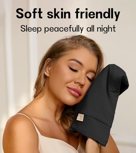 100% Mulberry Silk Bonnet for Sleeping for Curly Hair and Braids, Wrap with Adjustable Strap for Women and Men,Real Silk, Not Satin(1Pc,Black)