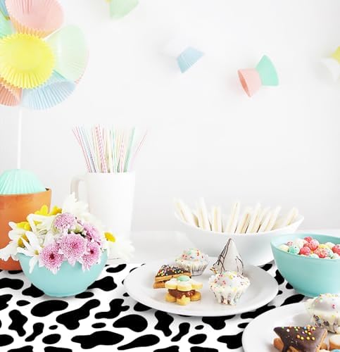 12 PCS Cow Print Table Runner 14 x 108 Plastic Table Runner for Cow Theme Party Birthday Baby Shower Disposable Table Runner