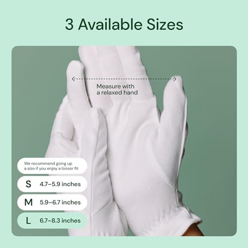 Clearbody Organics White Organic Cotton Gloves, 5 Pairs (10 Pcs) - 100% Reusable Moisturizing for Dry & Cracked Hands Repair (Large) - White Gloves