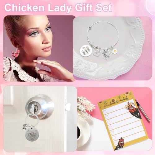Kolewo4ever Chicken Lady Gifts Set Chicken Tumbler Cosmetic Bag Kitchen Towel Keychain Earrings Socks Charm Bracelet Notepad