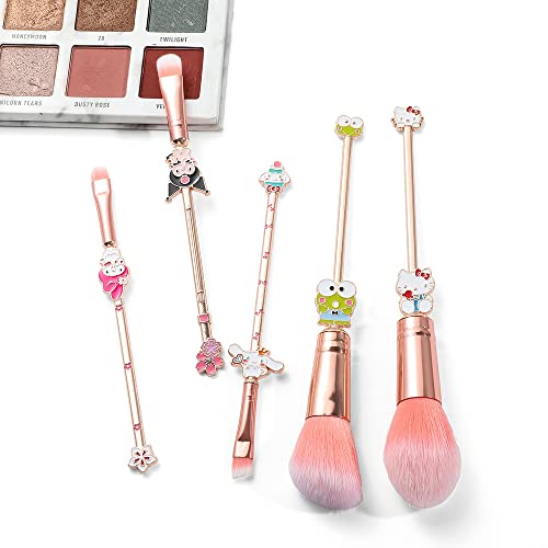rongji jewelry Marie Cartoon Cat Makeup Brushes - 5pcs Cute Animal Designed Soft Pink Makeup Brushes Set, Professional Cosmetic Tool Kit Pink Drawstring Bag Included for Girls and Women (5PCS Kuu)