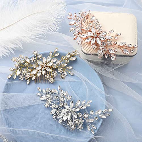 Catery Crystal Bridal Hair Combs Rhinestones Hairpieces Flower Wedding Clips Accessories for Brides and Women Pack of 1(Silver)