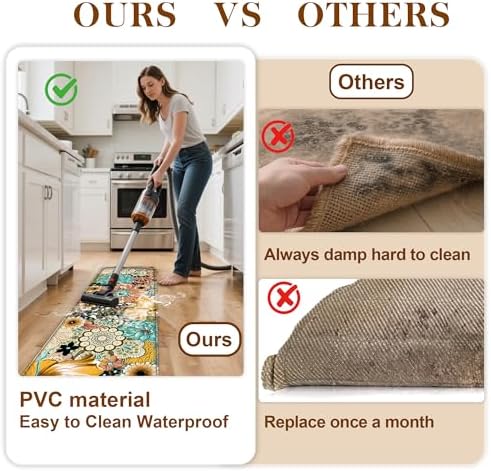 Kitchen Mats for Floor Cushioned Anti Fatigue Sets of 2 Boho Floral Kitchen Rugs Non Slip Waterproof Memory Foam Kitchen Floor Mats Padded Comfort Standing Mat Rug for Sink Laundry Office