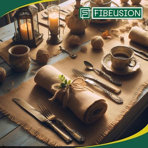 Stiffen Burlap Roll 12" x 30 FT - No-Fray Finished Edge Natural Burlap Fabric – No Odor, Eco-Friendly Roll for Gardening, Rustic Table Decor and Other DIY Crafts