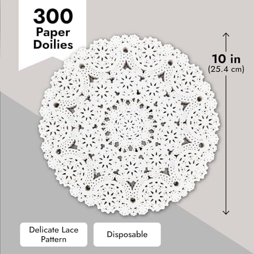 Juvale 300 Pack Round Paper Lace Doilies - 10 Inch Round Doiley Disposable Placemats for Crafts & Weddings - White Doilies - Paper Placemats
