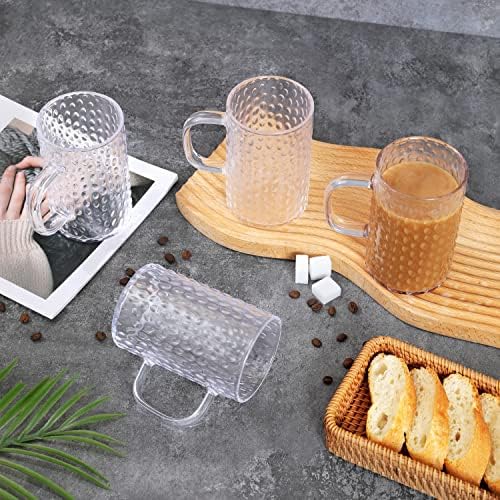 Coffee Mugs Set of 4, Unbreakable Clear Coffee Mugs with Handle, 16 Ounce Reusable Plastic, Dishwasher Safe