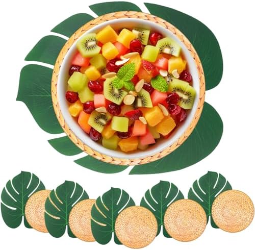 50 Pack Havana Night Party Luau Placemats and Palm Placemat, Round Luau Wooden Placemats Tropical Palm Leaf Place Mats Bulk Table Paper Mat for Summer Spring Fall Wedding Dinner