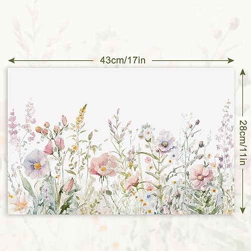 50 Pack Floral Paper Placemat Disposable Watercolor Wildflower Place Mat 11 x 17 Inch Flower Decorative Paper Table Mat for Dinner Table Setting Bridal Shower Wedding Party Supplies