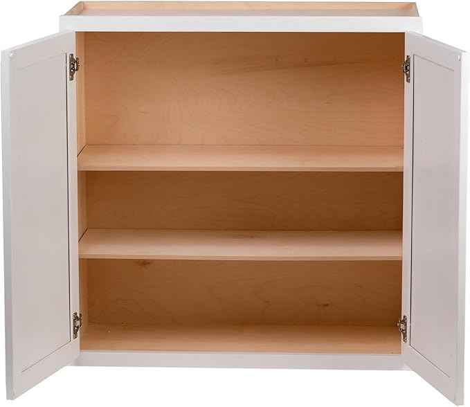 Quicklock RTA (Ready-to-Assemble) 42" Tall Wall Kitchen Cabinets - Shaker Style | 100% Hardwood | Made in America | Soft Close Hardware (12" D x 33" W x 42" H, Pure White)
