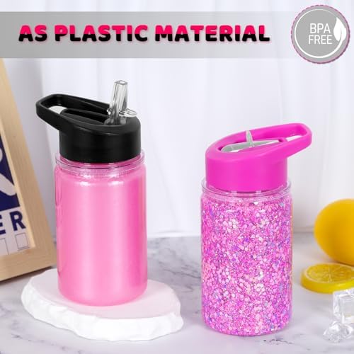 10 Oz Plastic Kids Snowglobe Tumbler with Pre-Drilled Hole and Plug, 10 Pack Double Wall Acrylic Snowglobe Cup for Glitter, Mixed Color