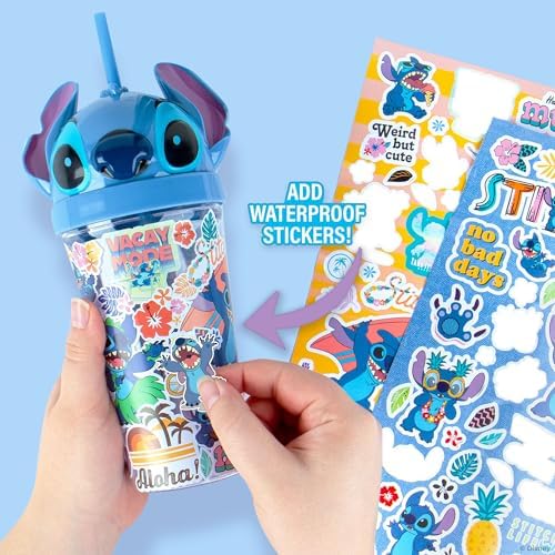 Fashion Angels Disney Stitch Tumbler Design Kit, Includes a 16 oz Experiment 626 Tumbler & 100 Waterproof Stickers, Ideal Gift Set for Kids Ages 8 & Up