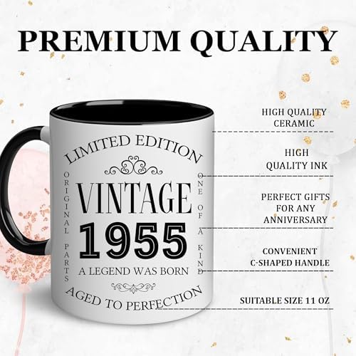 70th Birthday Gifts for Men, Women - 70 Years Old Birthday Decorations - 1955 Vintage Coffee Mug - 70 Year Old Mug - 70th Bday Gifts Ideas - Happy 70th Party Decorations - 70 Present for Men