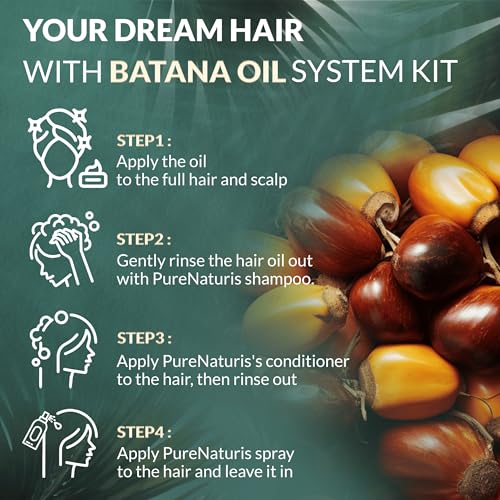 100% Natural Raw Organic Batana Oil Sulfate-Free Complete Hair Growth , Anti-Hair Loss & Repair System Kit – Shampoo, Conditioner, Hair Mask, & Leave-In Spray | Thickness & Prevents Loss for Men Women