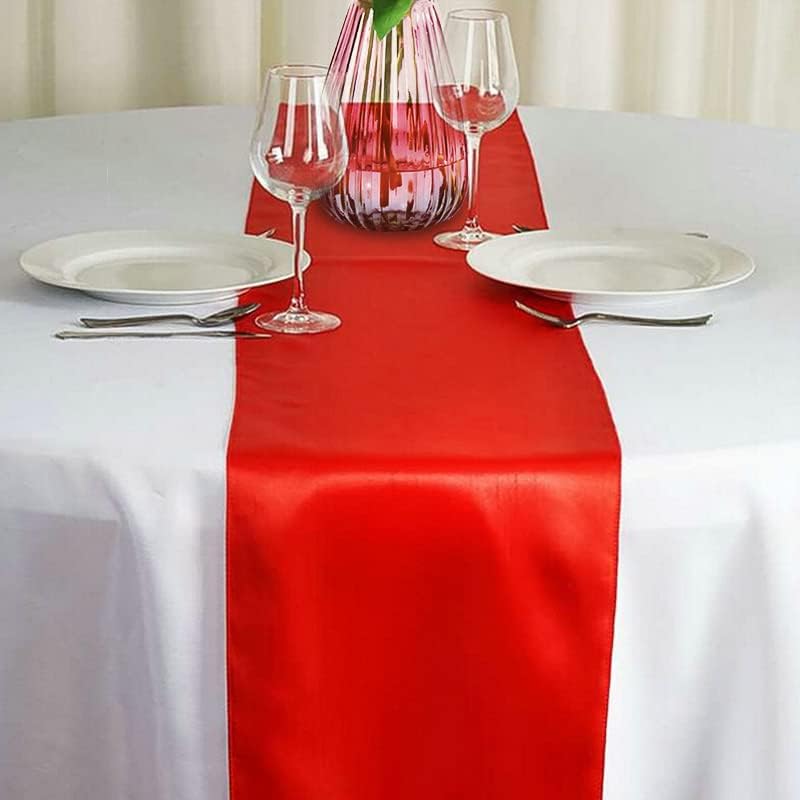12 Pack Red Table Runners, Satin Table Runner 12x108 Inches Long, Silk and Smooth Fabric Table Runner for Wedding, Parties, Banquets,Events Decoration