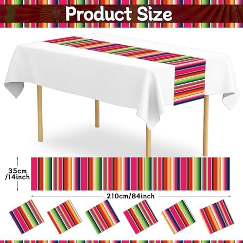 12Pack Plastic Mexican Table Runner Disposable Mayo Mexican Serape Table Runner 14 x 84Inch Colorful Striped Table Cover for Dinning Table Fiesta Party Taco Party Decor Supplies
