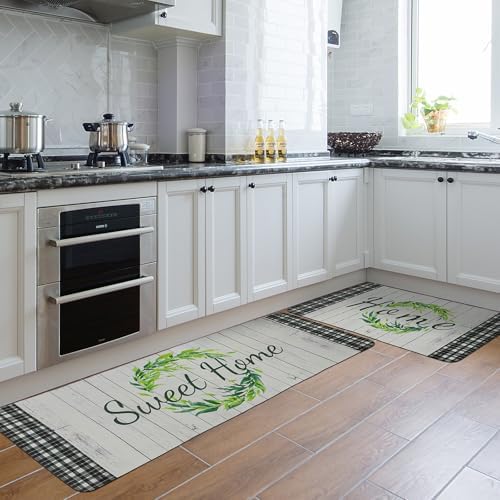 Farmhouse Kitchen Rugs Mats Set of 2 Anti Fatigue Kitchen Rugs Non-Skid Waterproof Kitchen Floor Mat Cushioned Comfort Standing Mat for Kitchen Sink Office Laundry Home