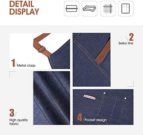 KPD Denim Apron With Pockets - Adjustable Blue for Kitchen, BBQ, and Garden - Work Apron for Men and Women