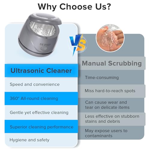 Ultrasonic Retainer Cleaner, 180ML/45kHz Portable Ultrasonic Jewelry Cleaner, Quiet Operation Ultrasonic Cleaner Machine for Dentures,Aligners,Mouth Guards,Night Guards (Gray)